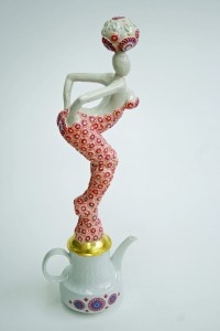 recycled teapot sculpture seventies look
